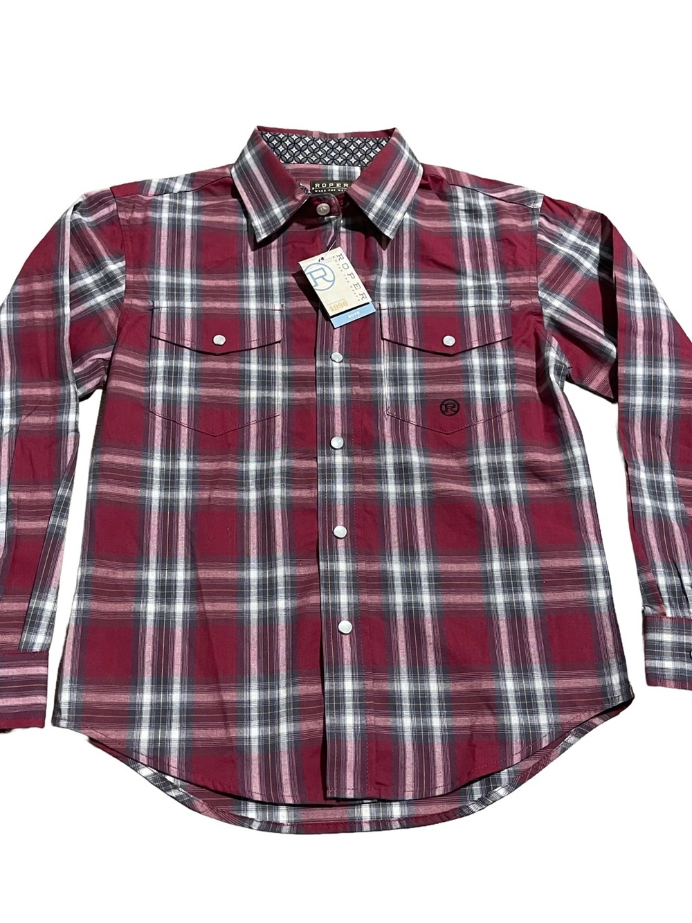 NWT Boys Roper Red Plaid Snap-Front Western Shirt